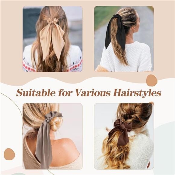 Bow hair scrunchies set silk satin hair ties knotted ribbon hair accessories - Picture 5 of 7